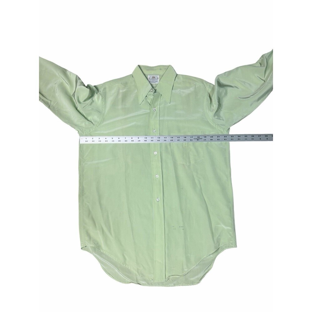 Vintage 70s Men’s M Brent Montgomery Ward Satin Button Up Shirt Mint Green - Picture 7 of 10